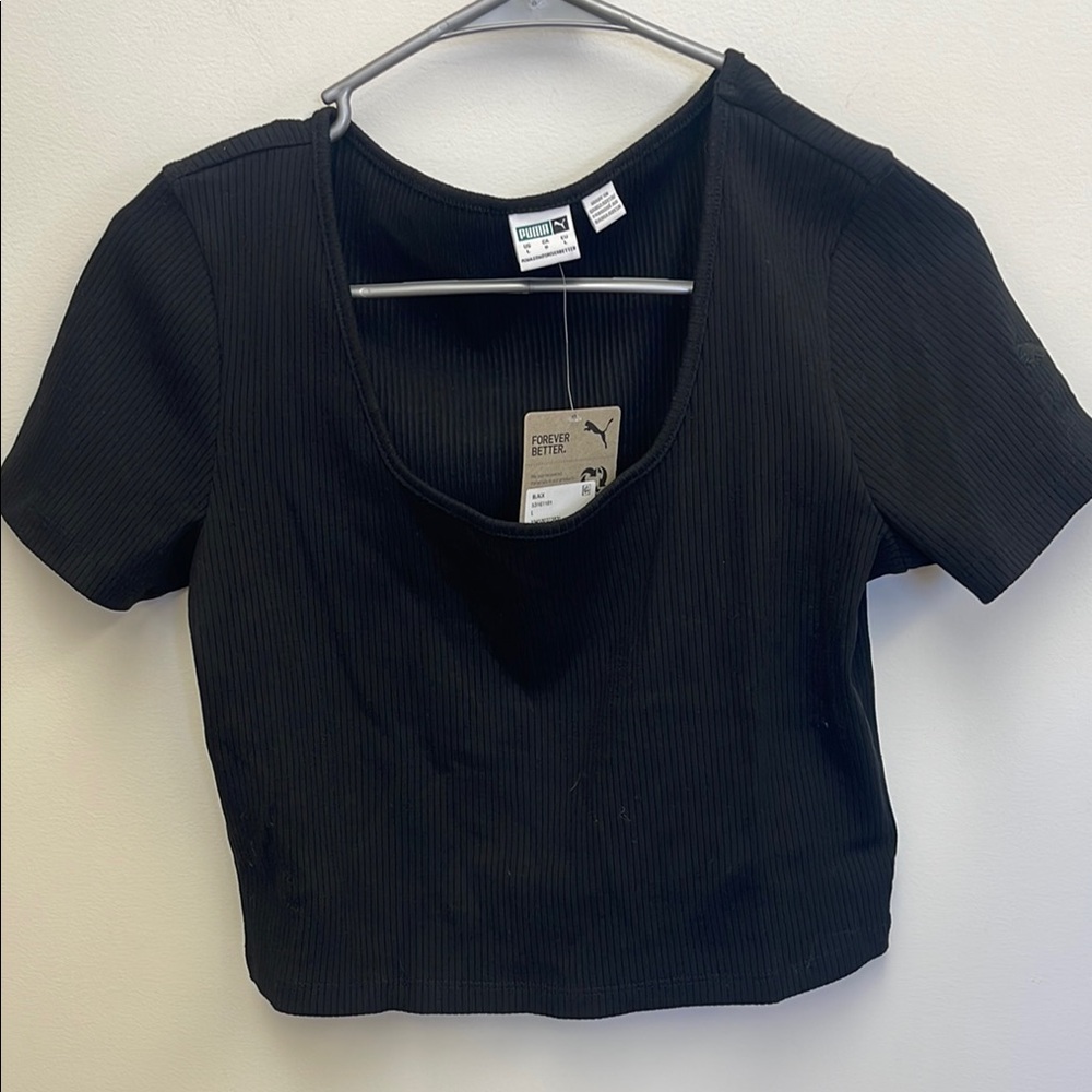 Puma Black Fitted Crop Top T-Shirt Ribbed